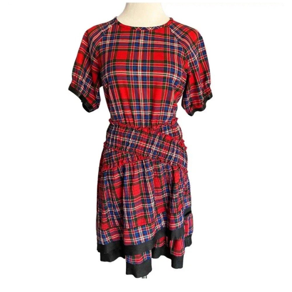 Tanya Taylor Tartan and Leather Dress